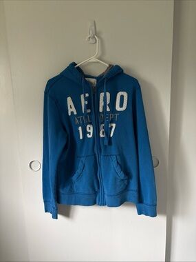 Y2K Aeropostale Casual Full Zip Hooded Jacket - Mens Medium- Blue